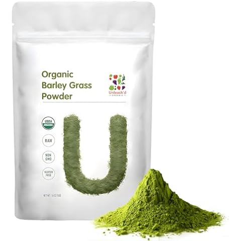 UNLEASH'D ORGANIC Barley Grass Powder 1 Pound 100% Pure & Organic, Superfood Greens Rich in Vitamins, Minerals, Fibers and Antioxidants Cover