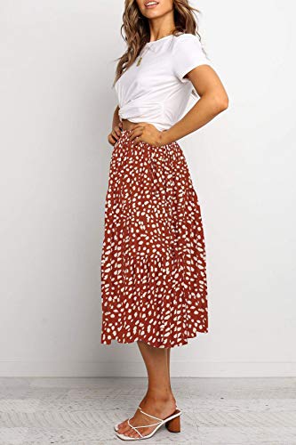 MEROKEETY Women's Boho Leopard Print Skirt Pleated A-Line Swing Midi Skirts