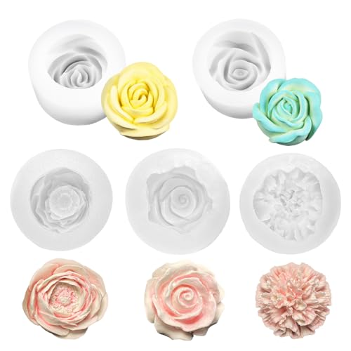 5 moldes de silicona con flores, velas grandes, moldes de silicona 3D, moldes de fundición de flores, rosas para velas perfumadas hechas a mano, jabones, yeso, manualidades de resina
