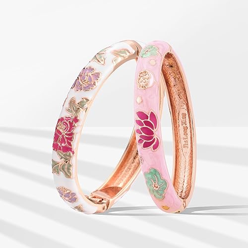 UJOY Vintage Cloisonne Bracelets Flower Enameled Jewelry Plated Cuff Bangle for Women Gift Box 55A352
