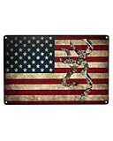 GACCAP Metal Sign Decor Aluminum Men Cave Wall Poster for Bar Home Bedroom Patriotic Decoration 12 * 8 IN - Vintage Camo Deer American Flag Camouflage Hunting