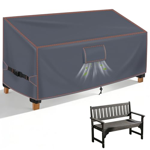 Gartenbank Abdeckung 2 Sitzer 133Wx70Dx63/86H cm, Schutzhülle Gartenbank, Dreifacher Windschutz Abdeckplane Gartenmöbel, 420D Oxford UV-beständig Wasserdicht Abdeckung Gartenmöbel Winterfest, Grau
