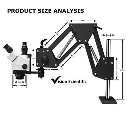 Image of VS-11F Trinocular Zoom Multi-Directional Microscope | 10x Widefield Eyepiece | 0.7X-4.5X Zoom Range, 7X-45x Magnification Range | Micro-Inserts Stand with Spring Bracket