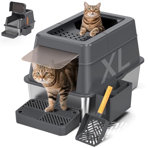 Caja de arena para gatos de acero inoxidable XL cubierta miniatura 1