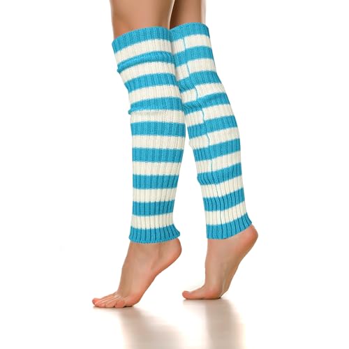 Image of Benefeet Striped Leg Warmers for Women & Girls - Ribbed Knit Soft Colorful Long Warmers for 80s 90s Dance Party