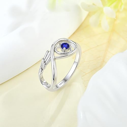 Promise Ring 925 Sterling Silver Infinity Wings Rings Heart Birthstone Ring for Women Birthday Anniversary Christmas Size 5-104