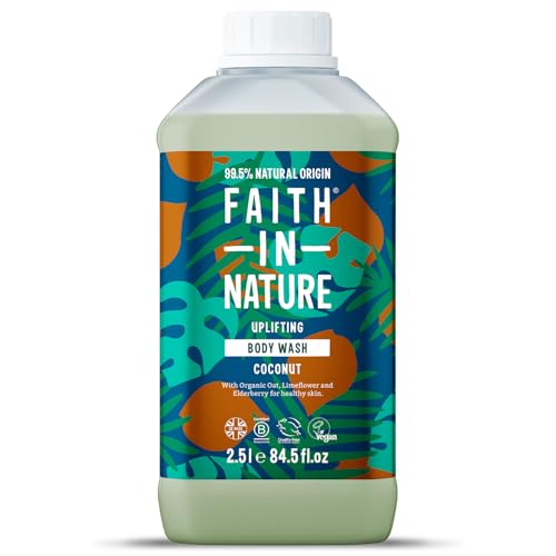 Faith In Nature Organic Coconut Body Wash, Uplifting Shower Gel, Vegan & Cruelty Free, No SLS or Parabens, 2.5L Refill