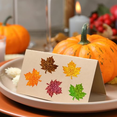 Aufkleber Herbst, 500 PCS Herbst Aufkleber für Kinder, Stickerrollen Herbstlaub-Sticker, Glitzer-Ahornblätter Blätter Deko, für DIY-Herbstparty-Dekorationen für Kinder, Fenster, Umschläge