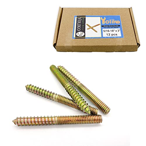 Image of 12 Pack 5 /16-18 x 3 Inch Hanger Bolts 5 /16-18 inch Double Headed Bolts 5 /16 Wood Dowel Screw Self-Tapping Screw Hanger Bolts for Furniture Double Head Threaded Rods Bolt 75mm Length