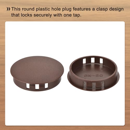 Image of MECCANIXITY 64PCS 50mm(2 inch) Brown Plastic Hole Plugs, Flush Type Panel Hole Plugs Insert End Caps for Locking Hole Tubes Furniture Cabinet