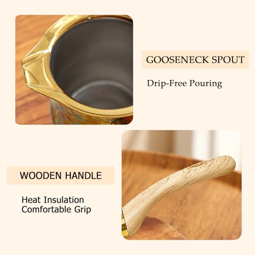 Turkish Greek Arabic Coffee Pot,Stove Top Water Boiler, Coffee Maker, Butter, Chocolate & Milk Warmer,Even and Quick Heat (Gold)