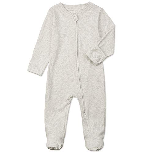 Organic Cotton Baby Footed Pajamas with Mittens - Neutral Newborn Infant Double Ways Zippers Sleep 'n Play Onesie Footies Pjs for Girls Boys (Light Grey, 0-3months)