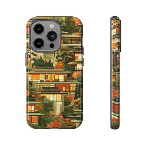 Coque rigide brillante iPhone 14 Pro paysage d'automne orange