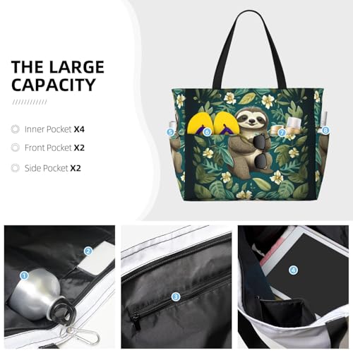 Beach Bags For Women Large Waterproof Sandproof Beach Tote Bag Lightweight Zipper Carry On Bag Adorable Sloth Pool Bag For Gym Travel Vocation3