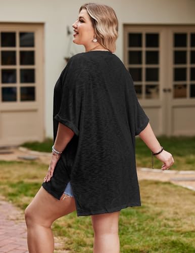 IN'VOLAND Womens Plus Size Lightweight Cardigan Open Front Short Sleeve Casual Loose Fit Beach Cover Up4