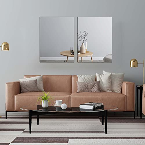 Qeeyon 2Pcs 16 X 12'' Wall Mirror Tile Self Adhesive Glass Mirror Frameless High Clear Mirror Tile Large Wall Decor Mirror For Bedroom, Living Room, Hallway Door Etc #TOP2