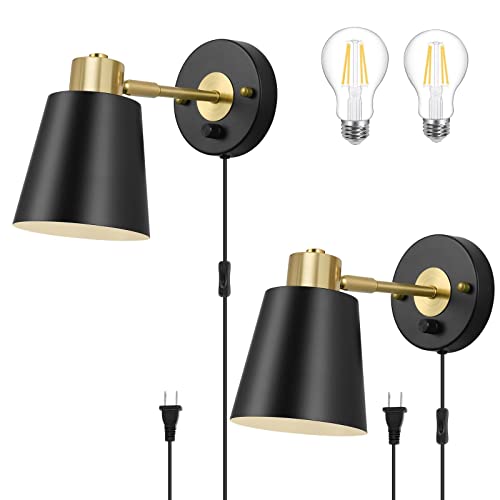 VATONI Wall Sconce Plug in, Dimmable Wall Sconces Adjustable Wall Lights with Plug in Cord and...