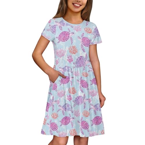 Image of Short Sleeve Dress for Girls with Pockets Cute Toddler Girl Clothes Summer 2-12
