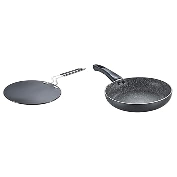 Prestige Hard Anodised Cookware Induction Base Paratha Tawa, 265mm, Black+Prestige Omega Deluxe Granite Fry Pan, 240mm, Black (36305)