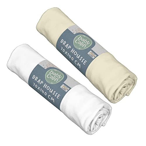 babyCalin   Juego de 2 Sábanas Bajeras Blanco/Crudo 70x140 cm