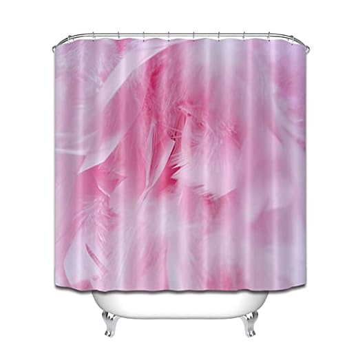 Duschdraperi i 3D-badrum rosa fjädermönster Duschdraperi i polyestertyg mot mjöldagg 200(W) x200(H) cm