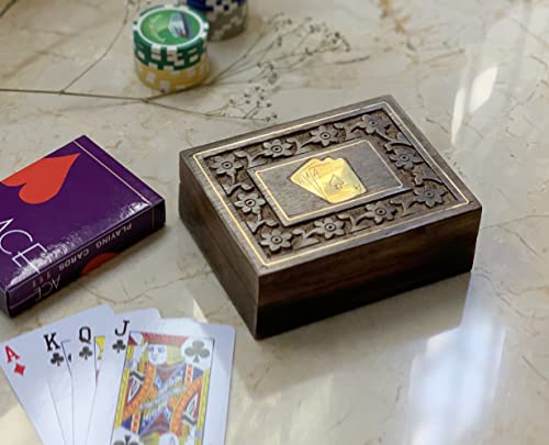 Unique Birthday Gift Ideas Handcrafted Classic Wooden Playing Card Holder Deck Box Storage Case Organizer With A Set Of Premium Quality 'Ace' Playing Cards Anniversary Housewarming Gifts For Him Her #TOP1