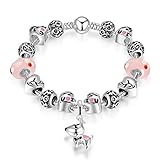MUERDOU Dog Charms Bracelet for Girls and Women Murano Glass Beads Shell Flower Charms Snake Chain B