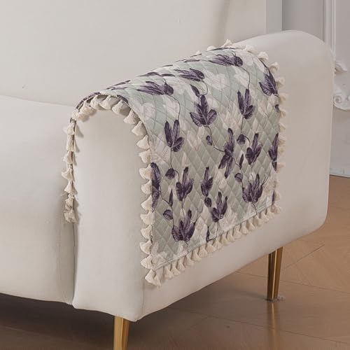 Image of HOKIPO Lavender Vine Quilted Sofa Armrest Cover - 1 Pair | 'Tassel Twigs' Series (IN-987-T1*2)