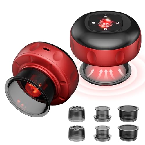 Gnortz 7-in-1 Electric Cupping Set, 12 Levels Cupping Kit for Massage Therapy for Targeted Pain Relief, Knots, Aches, Muscle Soreness - 2Pcs(Red)