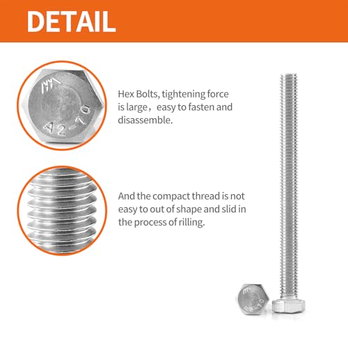 Image of M8 x 60mm 65mm 70mm 75mm 80mm Heavy Duty Hexagon Bolts Hex Head Screws, 304 Stainless Steel, Machine Fully Thread, Metric, Bright Finish, Assortment Kit 10PCS