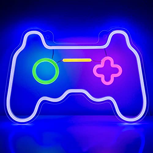 SOLIDEE Led Dimmable Neon Signs Wall Decorations For Living Room|Bedroom Gamepad Controller Shape Lights Game Room Decor Accessories Cool Teen Boys|Girls|Kids Gamer Gifts