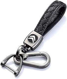 ميدالية وسلسلة مفاتيح سيارة جلد مضفرة جودة عالية - متوافق مع شعار ستروين -، فضية