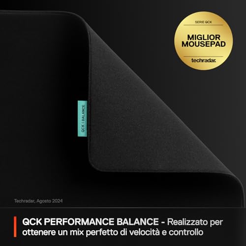 QcK XL Performance Balance, mousepad da gioco - Densità extra per scorrevolezza top - Cuciture ai bordi a basso profilo - Base in neoprene antiscivolo - 900 x 400 mm - FPS, MOBA, RTS, MMO - Tastiera gaming - Immagine 1