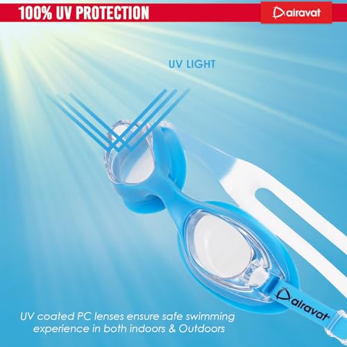 Image of AIRAVAT Hydro 1027 Swimming Goggles, Adjustable Pool Goggles For Adult, Youth, Boys & Girls, Optic Quality Poly carbonate Lenses, 100% UV Protection Anti-fog Coated, Ultra Durable (Blue)