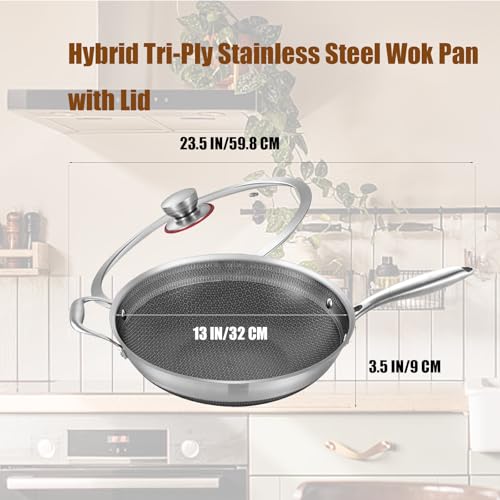 Image of LOLYKITCH Hybird Nonstick Wok Pan with Lid | 13-Inch | Detachable Handle