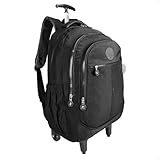 Mochila de Rodinha Feminina Escolar Reforçada Grande + Pompom (Preto)