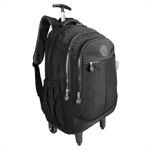 Mochila de Rodinha Feminina Escolar Reforçada Grande + Pompom (Preto)