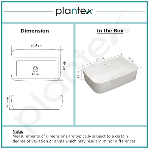 Image of Plantex Ceramic Washbasin /Tabletop Wash Basin with 10 Years Glaze Warranty by Plantex /Wash Basin for Bathroom /Home /Office /Hotels (White - 24 x 15.5 x 6 Inch)