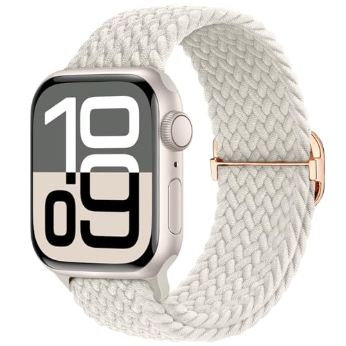 Image of Braided Stretchy Band Compatible with Apple Watch 40mm 41mm 42mm 38mm 44mm 45mm 46mm 49mm Women Men, Breathable Adjustable Nylon Sport Solo Loop Strap for iWatch Series 11 10 9 8 7 6 5 4 3 SE /Ultra 2