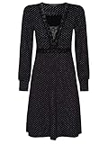 Vive Maria Paris Afternoon Damen A-Linien-Kleid schwarz Allover, V-Ausschnitt, gepunktet, ohne Kragen, A-Linie, Langarm, Knielang, Größe:XS