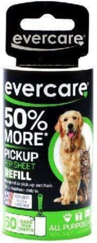 Image of Evercare Pet Lint Roller Refill Extra Sticky All Purpose Use 60 Easy-Tear Sheets Per Roll Sticky Roller Cat & Dog Hair Remover for Furniture Clothing & Cars(Pack of 6)