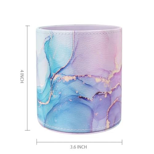 Image of Large Capacity Colored Pen Holder for Desk, Leather Pencil Holder Pen Cup Marker Holder Makeup Brush Holders, Desk Accessories & Workspace Organizers for Home, Office, Pink Blue Marble