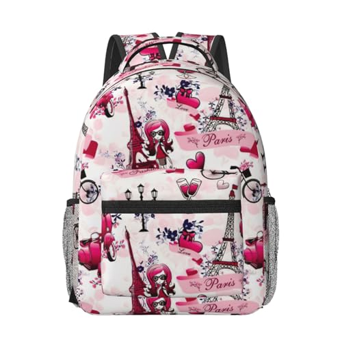 Mochila para laptop Torre Eiffel negra de viaje y trabajo unisex