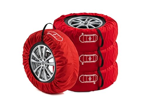 GREMEX Reifentaschen 4er Set 17-20 Zoll Rot für Autoreifen, wasserdicht
