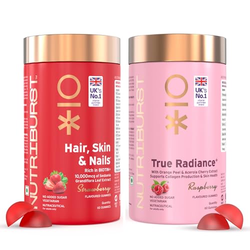 Image of Nutriburst Super Beauty Combo : Biotin Gummies for Healthy Hair, Skin & Nails + True Radiance Collagen Builder Gummies | Stronger Hair & Glowing Skin | No Added Sugar (Pack of 2X60)