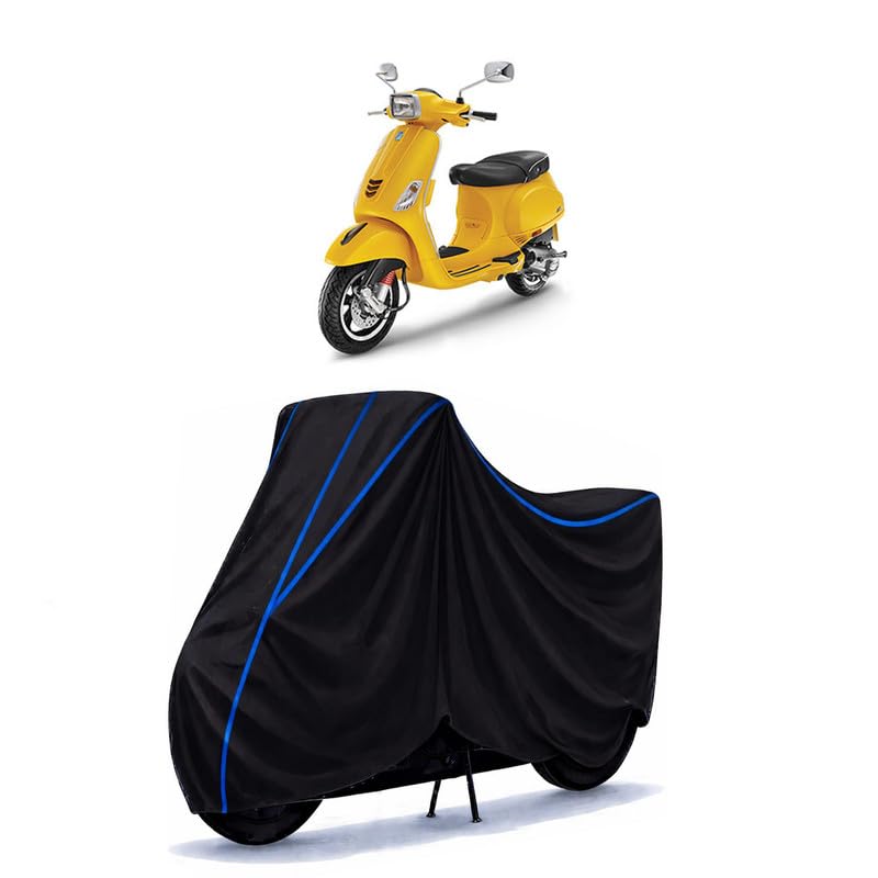 Image of Scooty Cover Water Resistant for Urban Club | Universal Scooter & Bike Cover | Heavy Duty UV Dust, Rain & Scratch Protection | Elastic Fit All Weather Indoor Outdoor | Black with Blue Piping