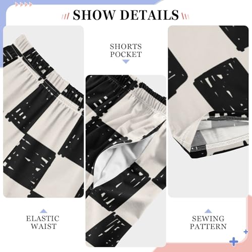 Boys' Pants Light Black Checkerboard Doodle Long Bottoms Jogger Pants Elastic Waist Trousers with Pockets S-XL4