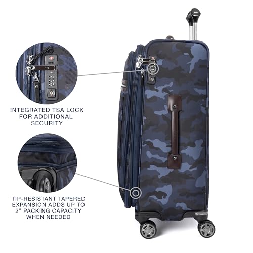 Image of Travelpro Platinum Elite Softside Expandable Checked Luggage, 8 Wheel Spinner Suitcase, TSA Lock, Men and Women, Navy Camouflage, Checked Medium 25-Inch