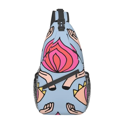 Sac à bandoulière imprimé yeux et mains noir, sac de poitrine léger et décontracté à taille unique