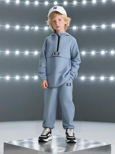 Image of Kids Boys Clothes Color Blocking Hoodie Sweatshirts and Pant 2Pcs Fall Outfits Set Size 5-10